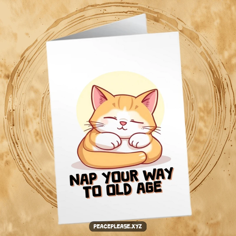 Funny Free Printable Birthday Card featuring a contented cat napping peacefully in a warm sunbeam, sending cozy wishes.