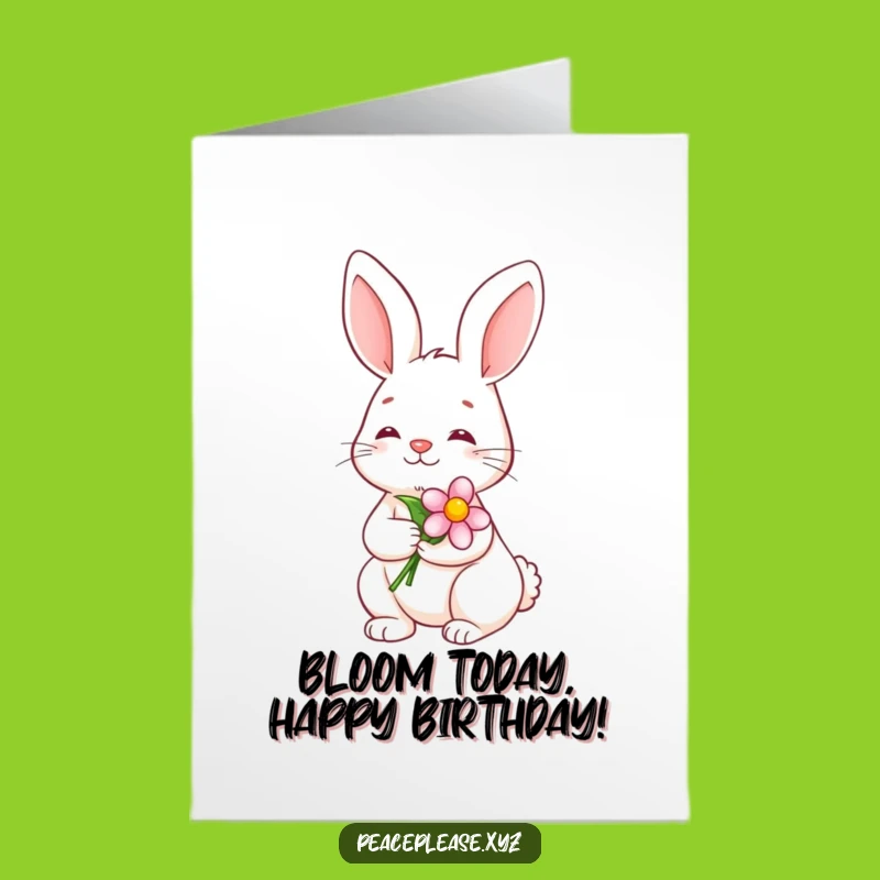Free Printable Birthday Card: Serene Bunny, Peaceful Flower Character, Perfect DIY Gift!