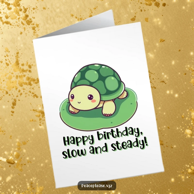 Funny Free Printable Birthday Card: A serene turtle floats on a lily pad, perfect for a relaxed and humorous birthday wish.