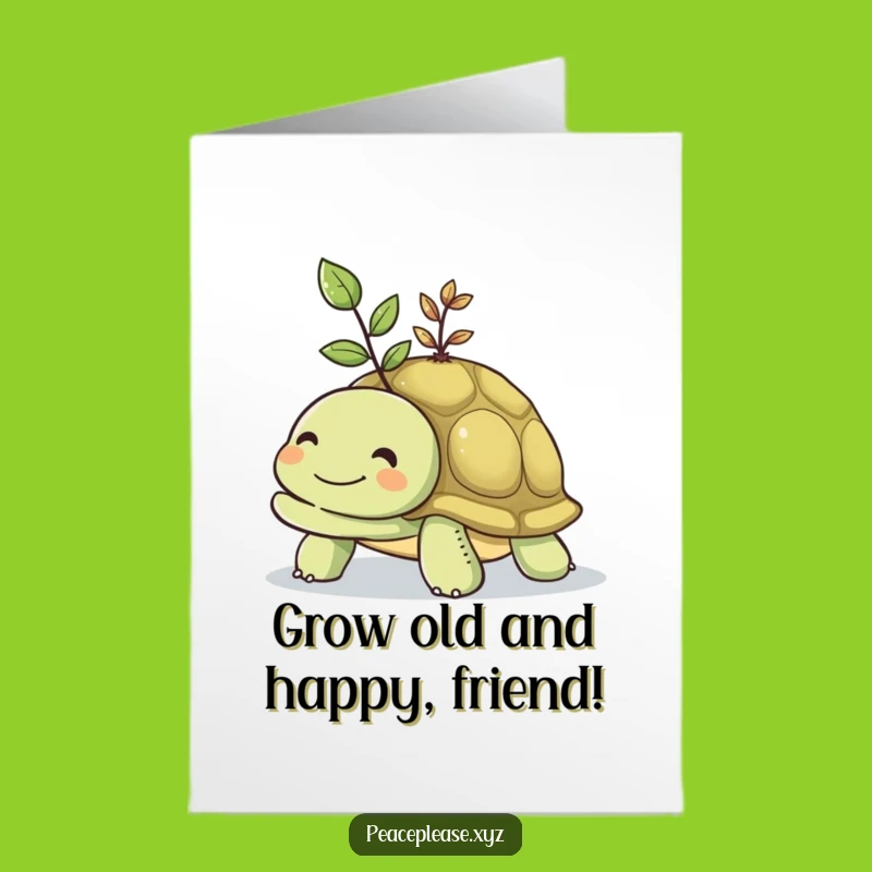 Free Printable Birthday Card: Smiling Turtle & Seedling - Growth Downloadable Gift