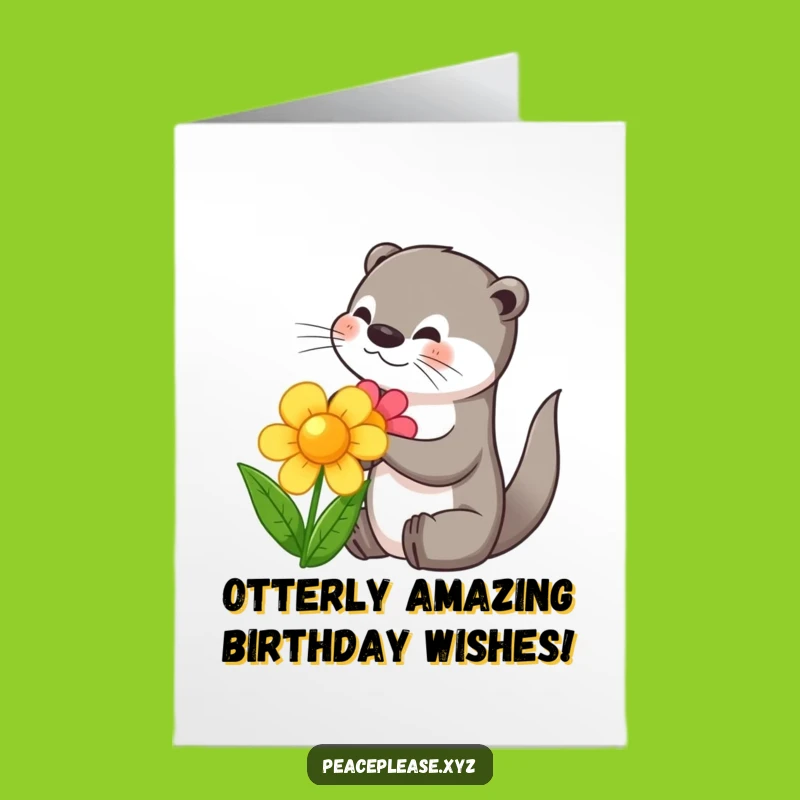 Free Printable Otter Birthday Card: Funny Flower Sharing for a Hilarious Downloadable Gift