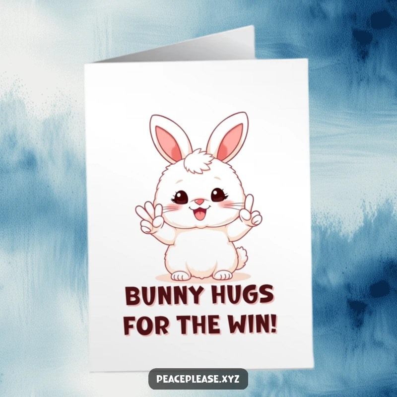 Funny Free Printable Congratulations Card: Cheerful bunny flashing a peace sign, perfect for celebrating any achievement with humor.