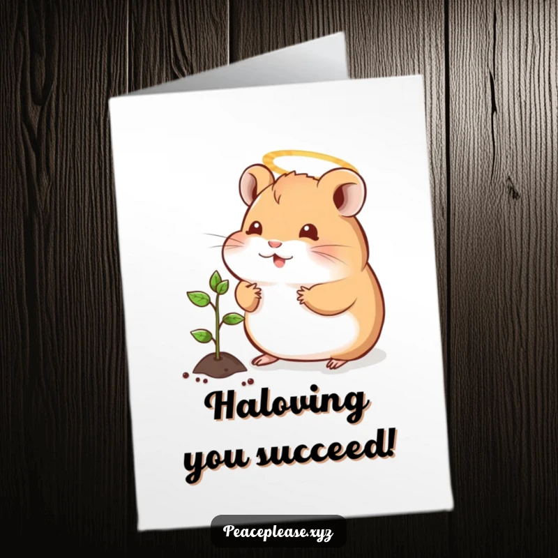 Funny Free Printable Congratulations Card: Hamster angel with halo offers sprout in celebration of a momentous occasion.