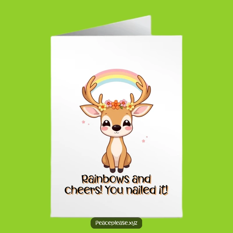 Free Printable Congrats Card: Joyful Deer & Rainbow - Beautiful Downloadable Gift