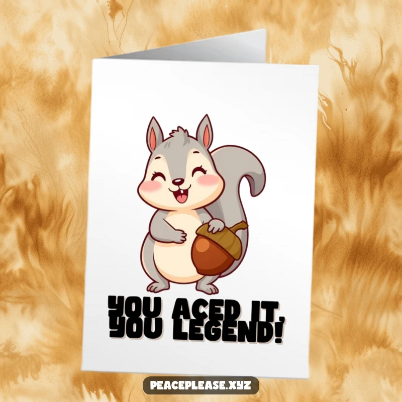 Free Printable Congratulations Card: A happy squirrel presents a ripe acorn, congratulating them with a touch of woodland charm.