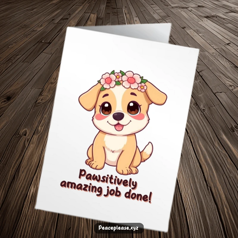 Funny Free Printable Congrats Card: A playful dog sporting a flower crown celebrates a win with a happy wag, a downloadable delight.