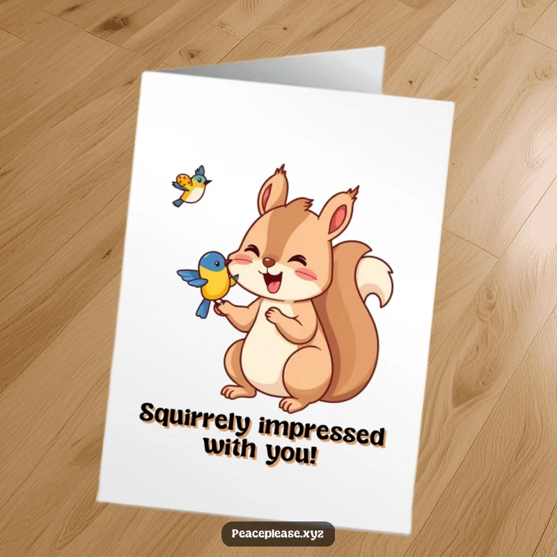 Funny Free Printable Congratulations Card: A squirrel happily offers nuts, celebrating a special achievement with a smile.