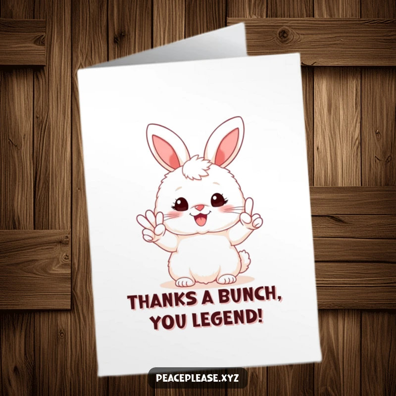 Funny Free Printable Thank You Card: A smiling bunny giving a peace sign, conveying heartfelt thanks with a humorous twist.