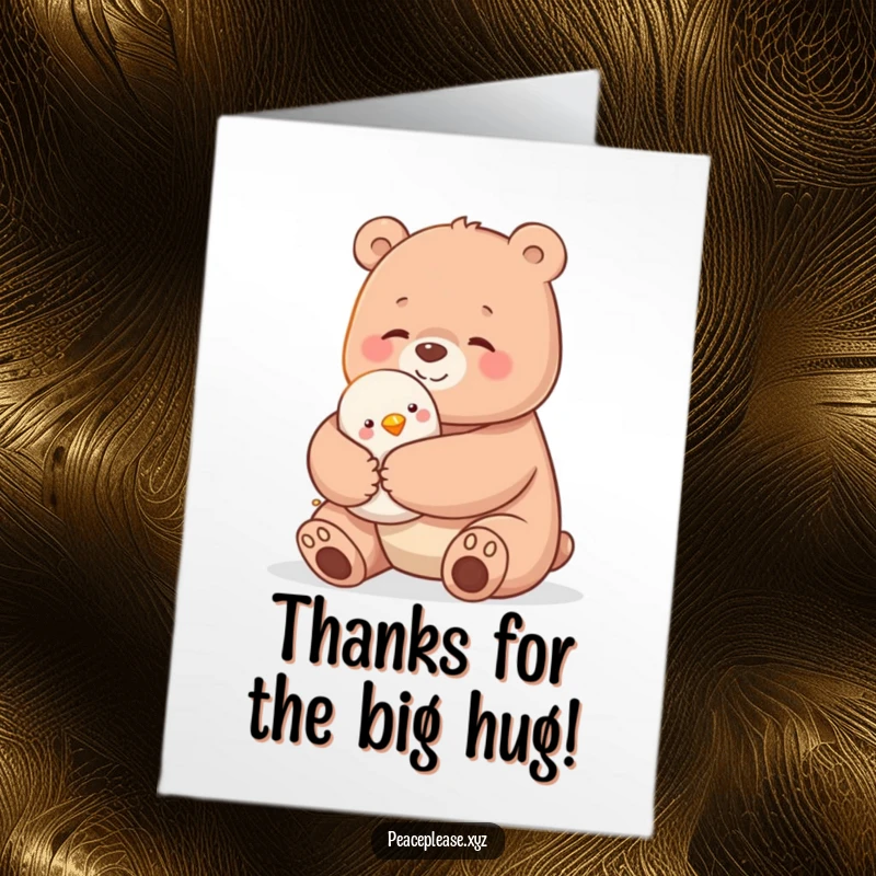 Funny Free Printable Thank You Card: Adorable bear offering a big hug to a little bird, showing gratitude.