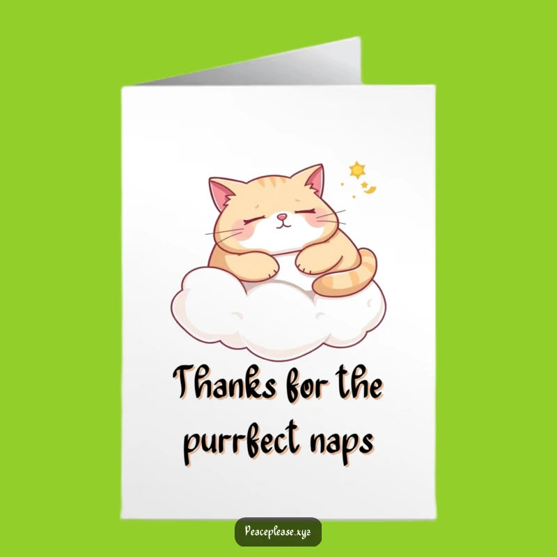 Free Printable Thank You Card: Funny Sleepy Cat, Dreamy Cloud, Downloadable Gift