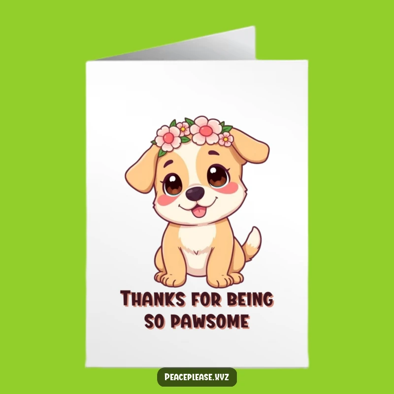 Free Printable Thank You Card: Playful Dog Flower Crown, Funny Downloadable Gift for Gratitude, Sweet
