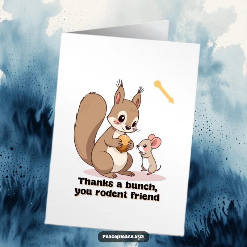 Funny Free Printable Thank You Card: Squirrel shares nut with mouse, cute and humorous downloadable art.