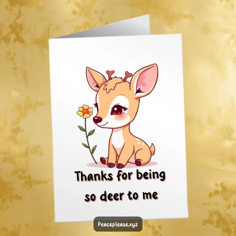 Free Printable Thank You Card: A deer with a soft gaze offers a delicate flower, perfect for a grateful message.