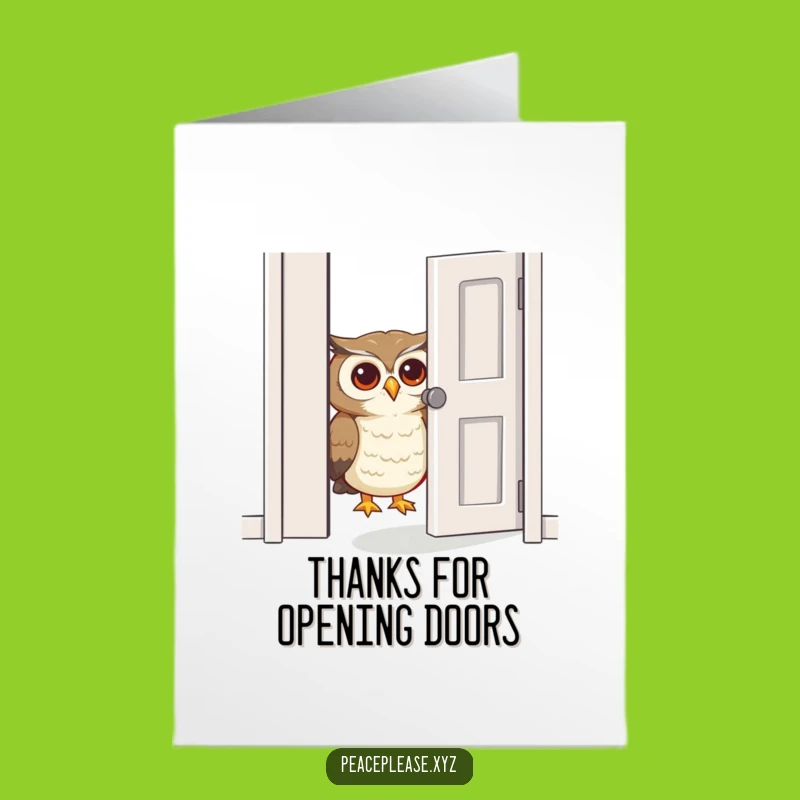 Free Printable Thank You Card: Curious Owl Opens Door, Funny Downloadable Gift for Gratitude, Insightful
