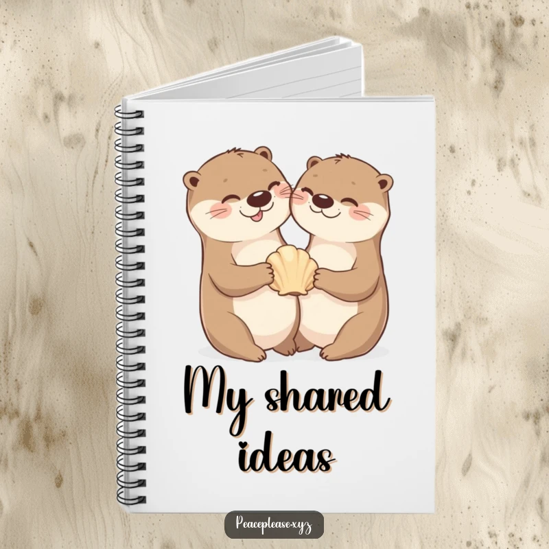 Notebook with a cheerful otter sharing a seashell, perfect for jotting down notes and ideas.