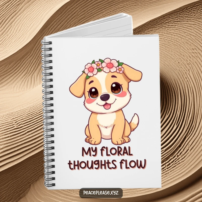 Funny Notebook with a playful dog wearing a flower crown, perfect for recording happy moments and humorous notes.