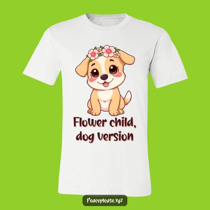 Funny Dog Flower Crown T-Shirt: Wagging Tail Charm, Hilarious Gift