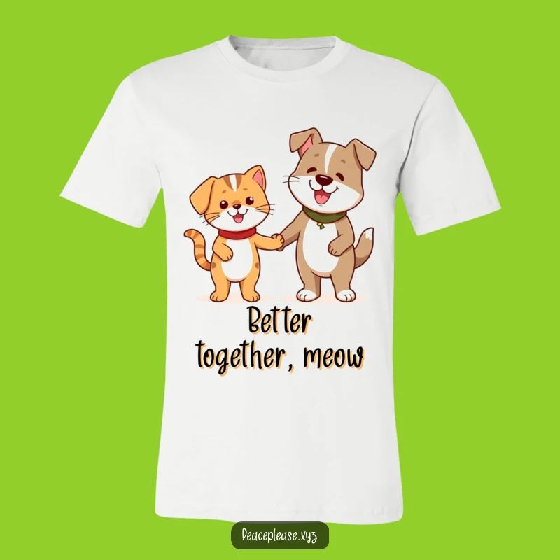 Funny Cat Dog Friends T-Shirt: Wear the Power of Friendship with this Cheerful Tee