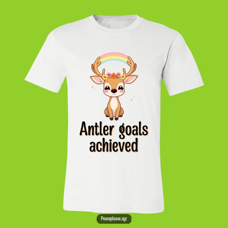 Funny Deer Rainbow T-Shirt: Whimsical Floral Antlers, Joyful Nature Tee