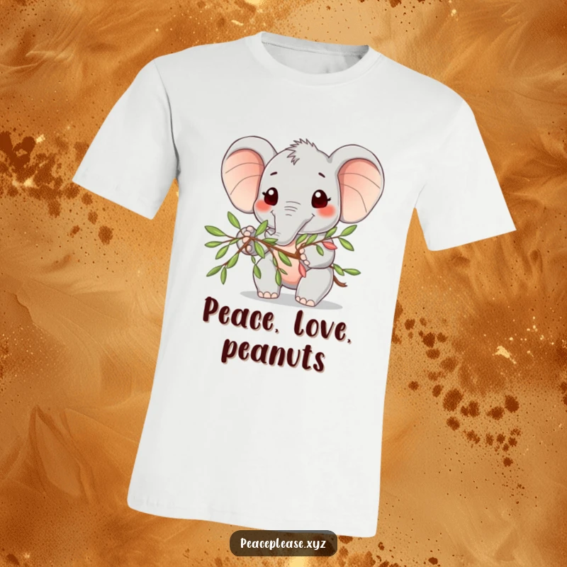 Funny T-Shirt with a cute elephant character smiling warmly while extending an olive branch.