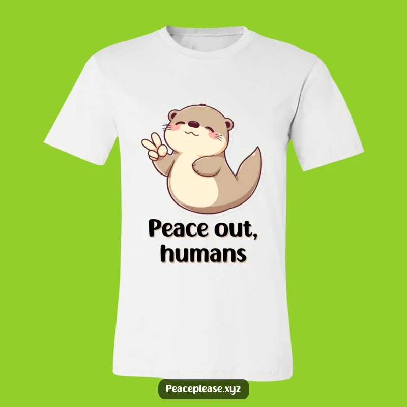 Funny Otter Peace Sign Tee: Chill Aquatic Vibes & Hilarious Gift!