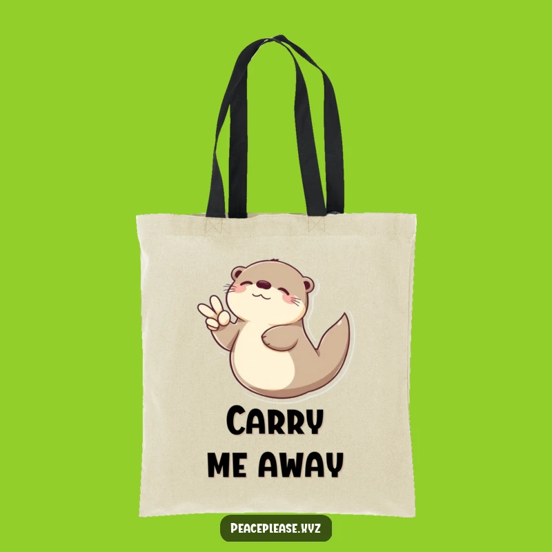 Funny Otter Peace Sign Tote Bag: Chill Aquatic Carry-All, Great Gift!