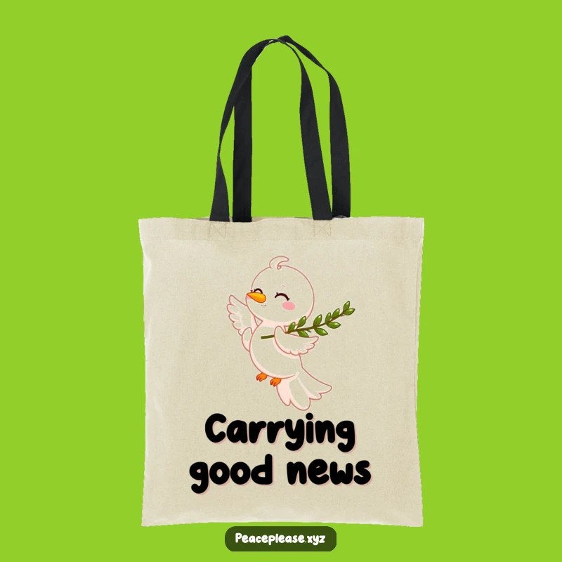 Funny Smiling Dove Tote Bag: Peace Olive Branch Carryall