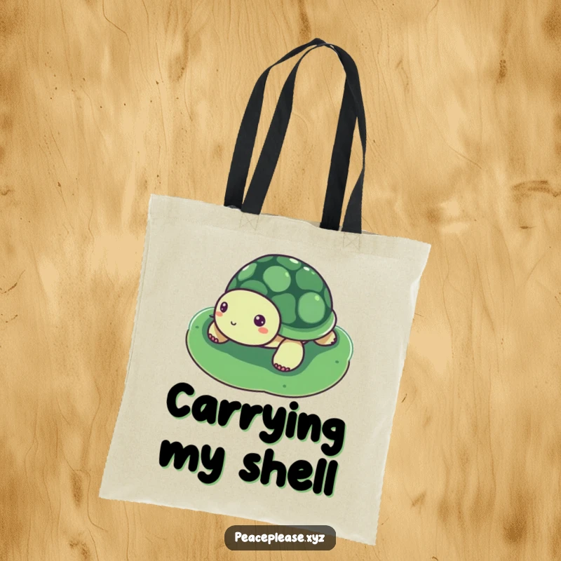 Funny Tote Bag with a serene turtle floating on a lily pad, perfect for carrying essentials with a side of calm humor.