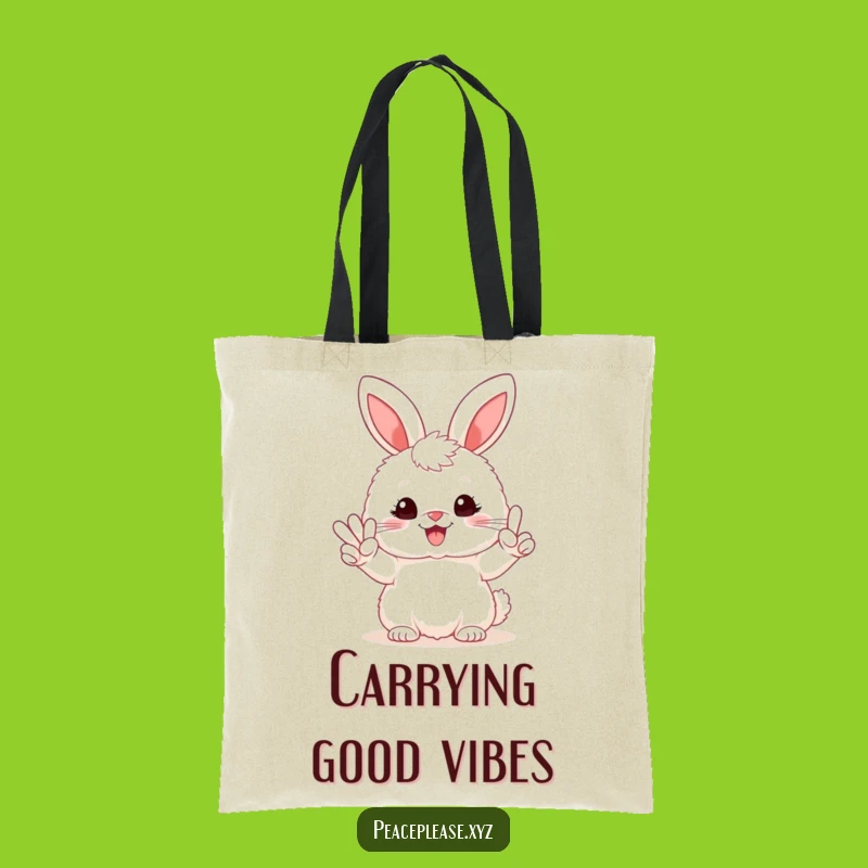 Funny Bunny Peace Sign Tote Bag - Spacious Cute Bag, Ideal Hilarious Gift