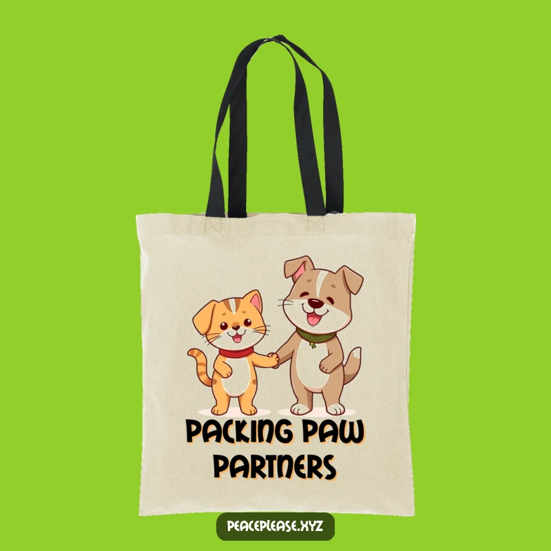 Funny Cat Dog Friends Tote Bag: Carry Friendship and Style with this Cheerful Bag